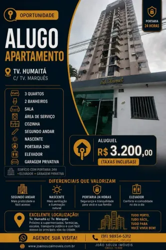 Alugo apartamento  com 3 quartos garagem nascente TV. Humaitá  em Pedreira - Belém - PA