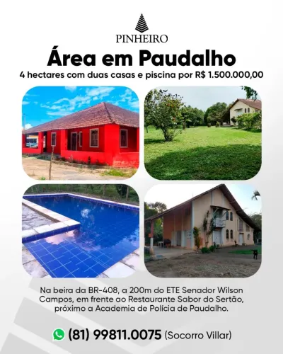 Localização Privilegiada em Paudalho Granja 4 hectares na BR 408, 2 casas, PE