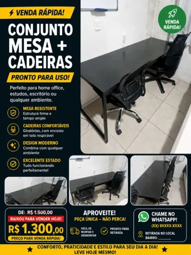 Kit Home Office Mesa + Cadeiras