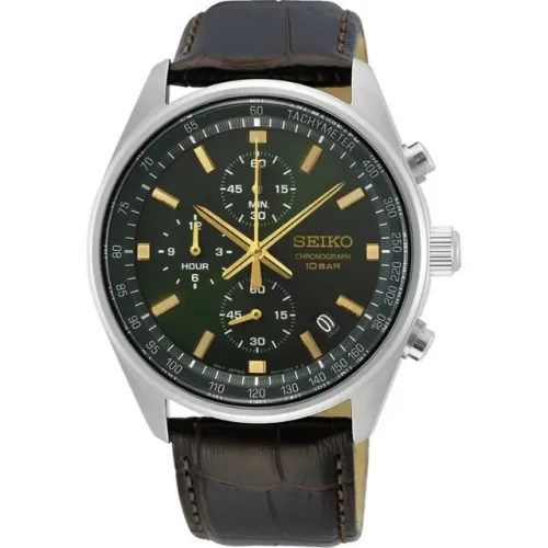 Relógio Seiko SSB385P1 Quartz Chronografo com mostrador verde, pulseira de couro