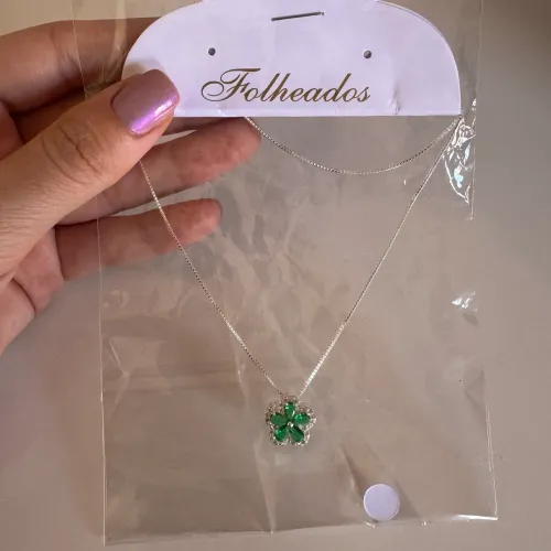Colar Folheado Prata Flor Verde Esmeralda (novo)