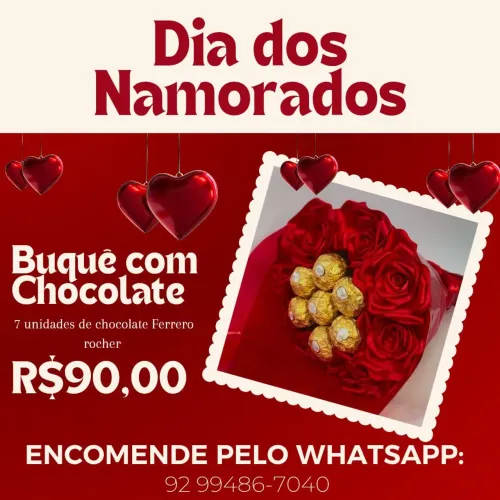 Buquê rosas de cetim e chocolate 