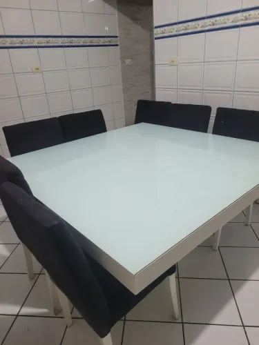 Mesa de Jantar 8 Lugares com Tampo de Vidro - Completa<br>