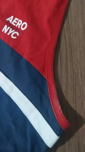 camiseta regata azul vermelha e branca aeropostale