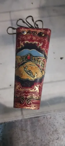 Porta chaves e esqueiro vintage couro, cena veneziana 