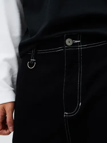 Calça Preta Baggy Jeans com Costura Contrastante, Masculina, Tamanho 48