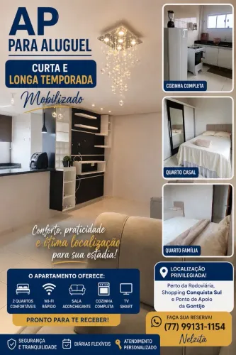 Apartamento Mobiliado para Aluguel - Curta e Longa Temporada | Próximo à Rodoviária