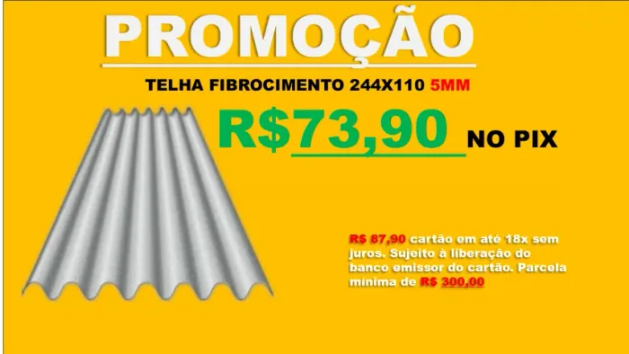TELHA 244x110, 5mm FIBROCIMENTO R$ 73,90 DINHEIRO OU PIX
