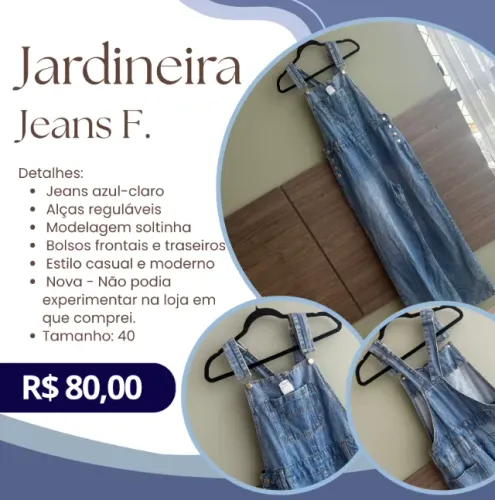 Jardineira Jeans Feminina Azul-Claro - Nova | Tam. 40