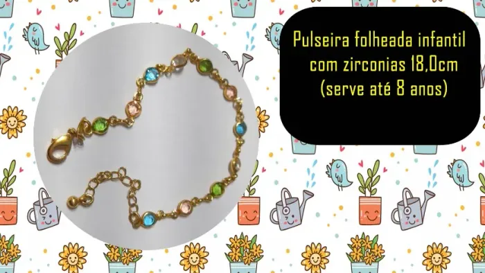pulseira folheada infantil com zirconias 18,0cm (serve até 8 anos)