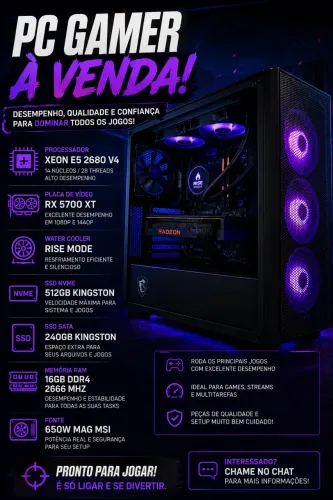 PC Gamer XEON E5 2680 V4 | RX 5700 XT | 16GB RAM | SSD NVMe | Pronto para Jogar.