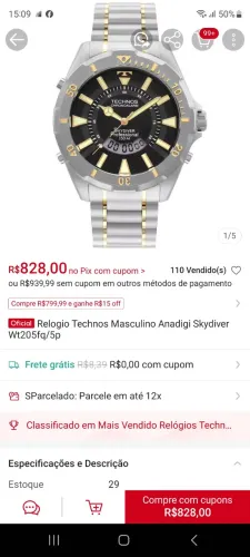 Relógio technos original funcionando