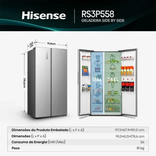 Geladeira Side by Side Hisense 531 L Frost Free - Nova Lacrada, NF e Garantia