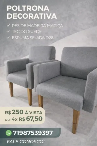 Poltrona decorativa pés de madeira maciça 