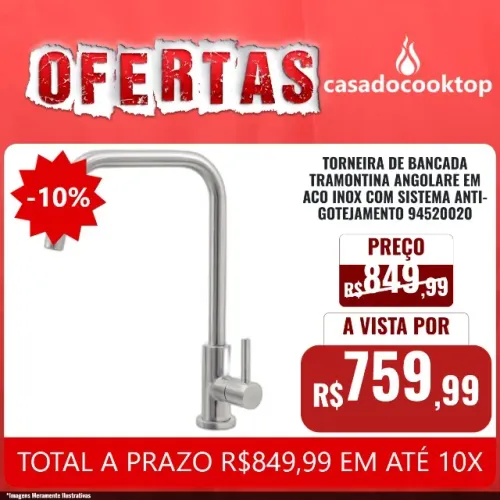 TORNEIRA DE BANCADA TRAMONTINA ANGOLARE EM ACO INOX COM SISTEMA ANTI-GOTEJAMENTO *