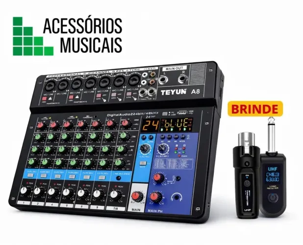 Mesa de Som 8 Canais + Transmissor Sem Fio de Brinde (promoção por tempo limitado)