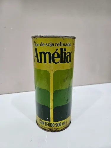 Antiga lata de óleo de soja Amélia 900ml vazia, anos 80/90 colecionismo