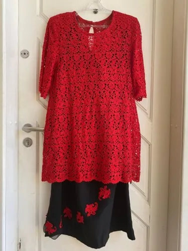 Conjunto, vestido, festa vermelho em renda Guipir tamanho GG ou 48