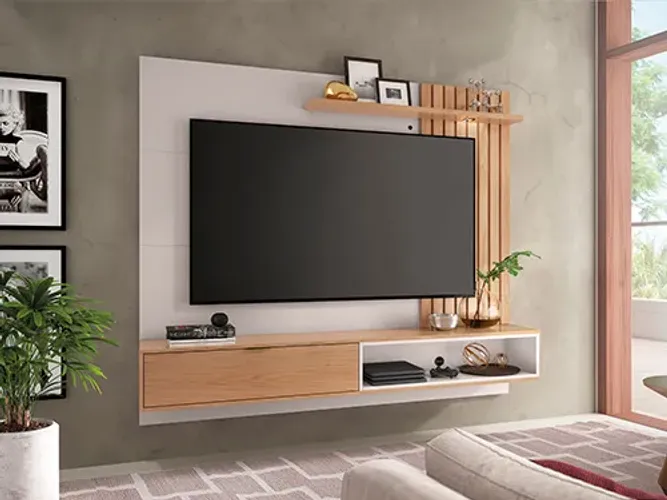 Painel para TV 1,80m Off White/Freijo a76