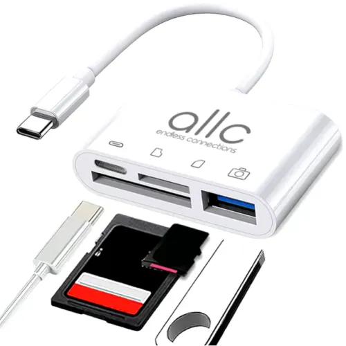 Adaptador Hub USB-C Leitor de Cartão Micro SD TF SD USB 3.0 Tipo C Carga para iPhone 15 16