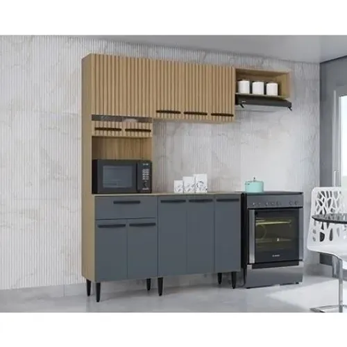 Cozinha Dora com balcão damasco/cinza 