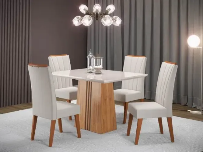 Mesa de Jantar Ibi 120x90 4 Cadeiras Veludo Marfim Viero - Entrega Rápida!