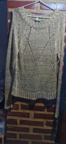 Casaco marrom Suéter Dourado Tricot com Detalhes farm tam m 