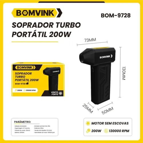 Soprador Turbo Portátil 200w bomvink