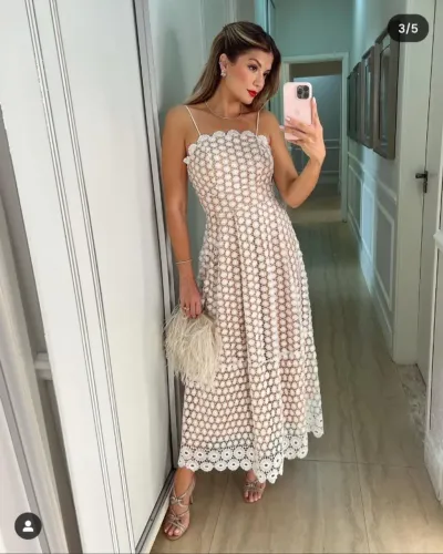 Vestido Branco com renda Guipir - Limonada Pink