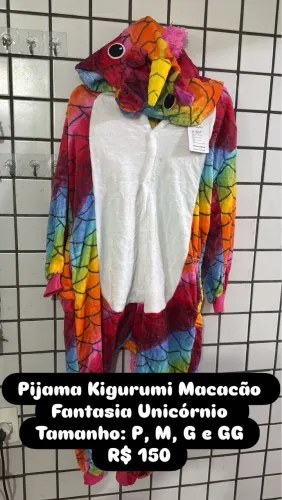 Pijama Kigurumi Macacão Fantasia Unicórnio P, M, G e GG R$ 150