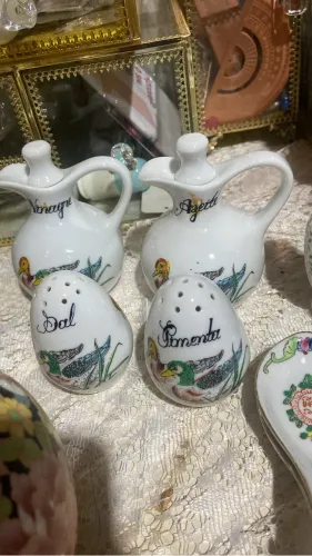 Kit porcelana chinesa para mesa, saleiro pimenteiro, porta vinagre, porta azeite pequenos