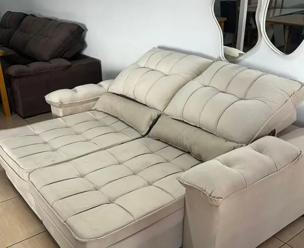 Sofá retrátil e reclinável Bege 2 Lugares