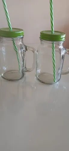 Copo Caneca Com Canudo Jarrinha Vidro  450 Ml 