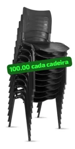 Cadeira fixa empilhável no polipropileno preto é 100.00 cada