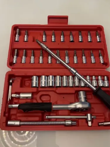 Kit de Ferramentas Completo com Catraca - 46 Peças NOVO