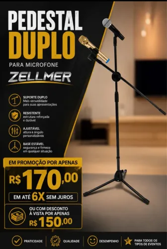 Pedestal para microfone duplo em promoção