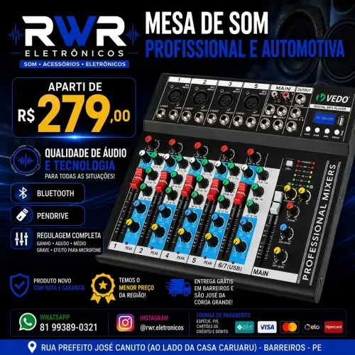 Mesa de Som Profissional e Automotiva (RWR SOM)