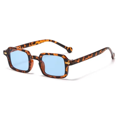 Óculos de Sol Armação Tartaruga com Lente Azul Retangular - Estilo Moderno