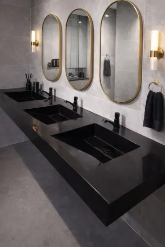 Pia de porcelanato preto polido