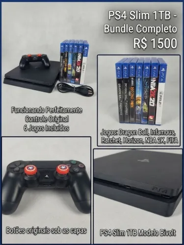 PS4 Slim 1TB + Controle Original + 6 Jogos Incríveis - Perfeito Estado!