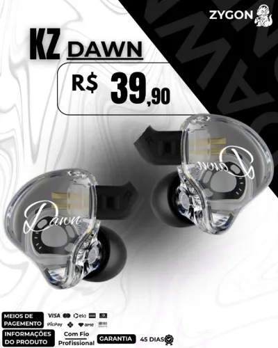 [NOVO] Fone de Ouvido KZ Dawn Profissional - Garantia 45 Dias