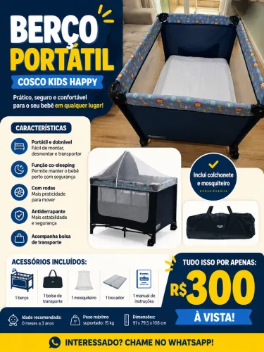 Berço Cosco Kids, Happy, 0 a 15kg, Azul