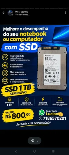 Vendo SSD Apacer 1 terá (semi novo)