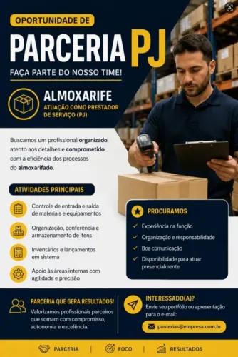 Oportunidade de Parceria Comercial: Almoxarife - Cenografia e Eventos (PJ)