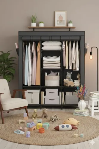 Guarda Roupa Portátil Organizador com Cabideiro e Prateleiras