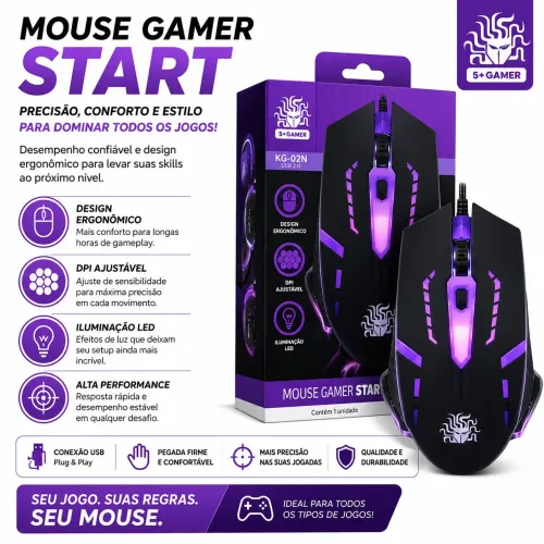 Mouse Gamer Usb Start 1200dpi Kg-02n 015-0086