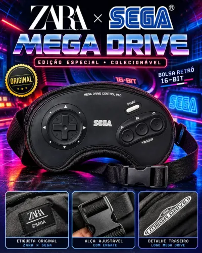 POCHETE ZARA X SEGA MEGA DRIVE ORIGINAL - RETRÔ COLECIONÁVEL