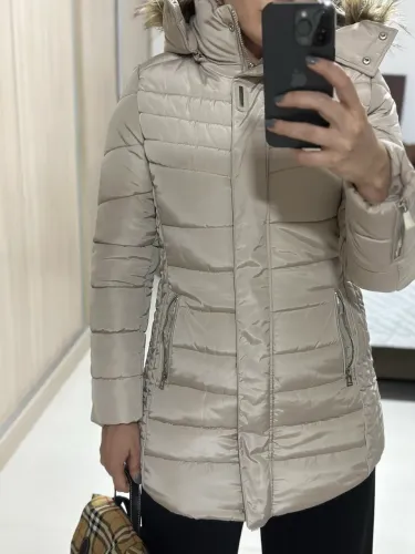 jaqueta alpelo inverno capuz removível pelo bege luxo m