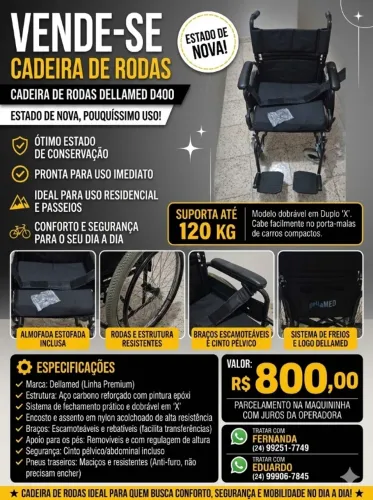 Cadeira De Rodas Dellamed D400 Dobrável (Pouquíssimo Uso / Estado De Nova)