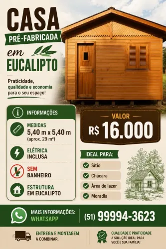 Cs casas constrói casa pré fabricada em eucalipto 540x540 Sem banheiro 